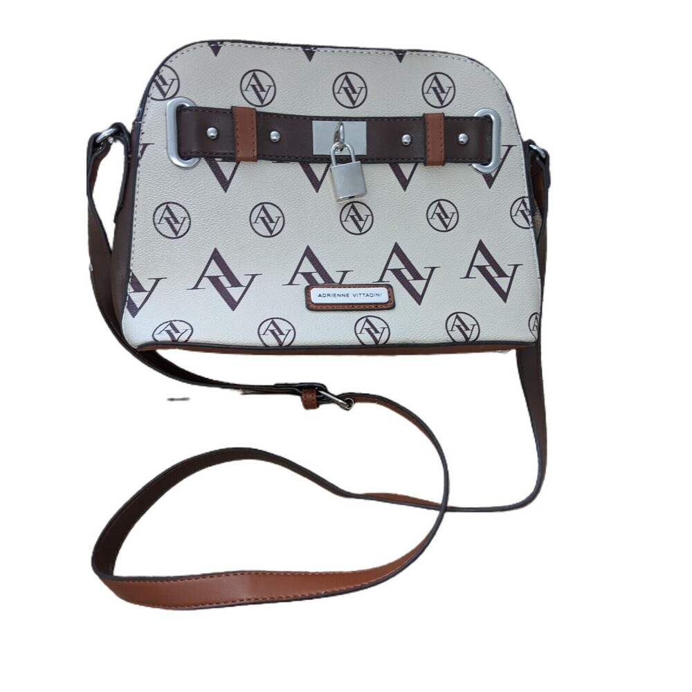 HTF Adrienne Vittadini Signature Dome Purse Handbag Crossbody Shoulder Cream